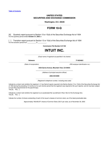 Miniature Intuit 10-Q Rapport trimestriel  
