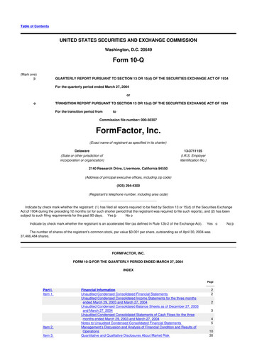 Thumbnail FormFactor 10-Q Quarterly Report FY 