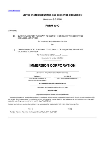 Miniature Immersion Corporation
 10-Q Rapport trimestriel  