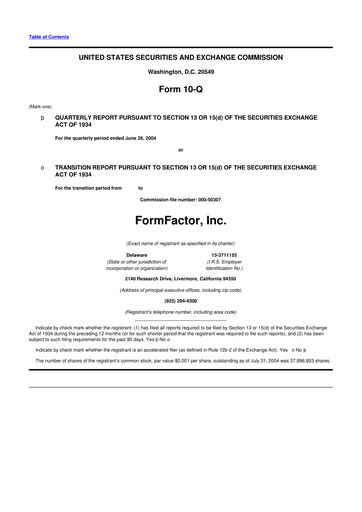 Thumbnail FormFactor 10-Q Quarterly Report FY 