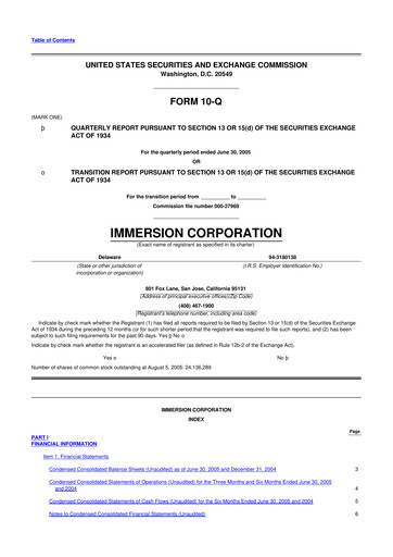 Miniature Immersion Corporation
 10-Q Rapport trimestriel  