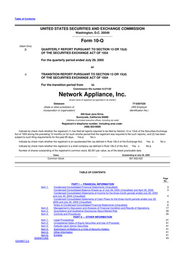 Miniature NetApp
 10-Q Rapport trimestriel  