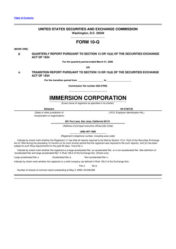 Miniature Immersion Corporation
 10-Q Rapport trimestriel  