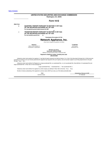 Miniature NetApp
 10-Q Rapport trimestriel  