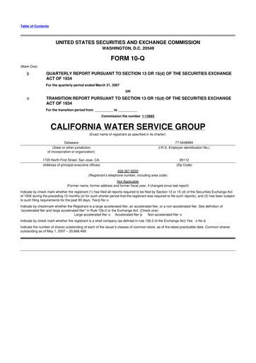 Thumbnail California Water Service Group 10-Q Quarterly Report FY 