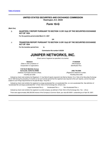 Vorschaubild Juniper Networks
 10-Q Quartalsbericht  
