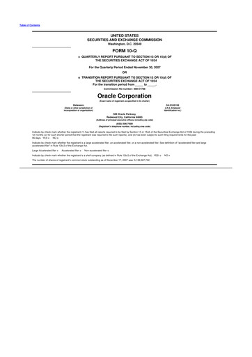 Thumbnail Oracle 10-Q Quarterly Report FY 