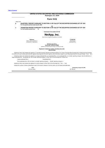 Miniature NetApp
 10-Q Rapport trimestriel  