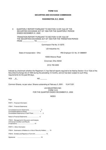 Miniature LSI Industries 10-Q Rapport trimestriel  