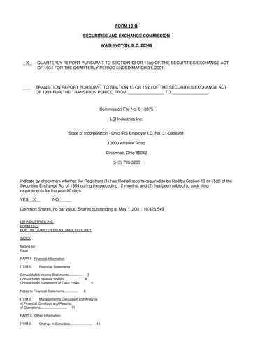 Miniature LSI Industries 10-Q Rapport trimestriel  