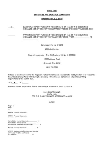 Miniature LSI Industries 10-Q Rapport trimestriel  