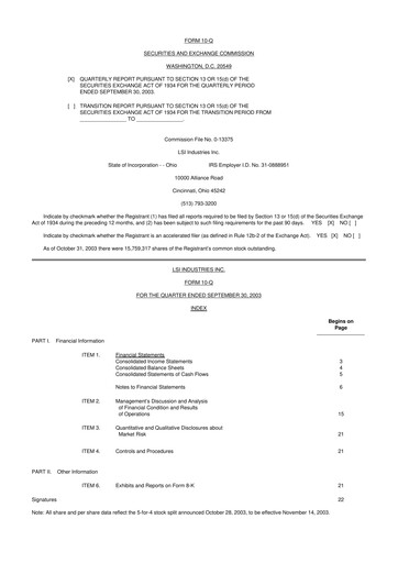Miniature LSI Industries 10-Q Rapport trimestriel  