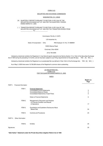 Miniature LSI Industries 10-Q Rapport trimestriel  