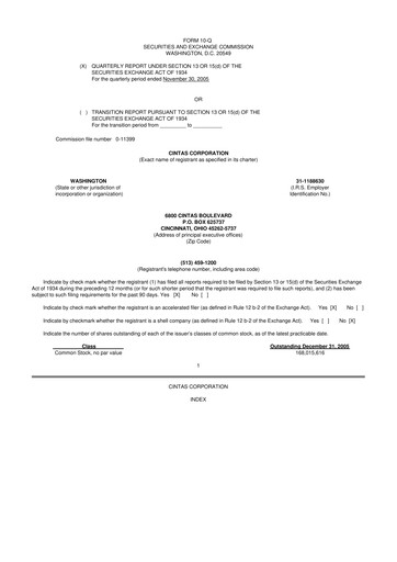 Thumbnail Cintas 10-Q Quarterly Report FY 