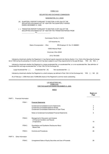 Miniature LSI Industries 10-Q Rapport trimestriel  