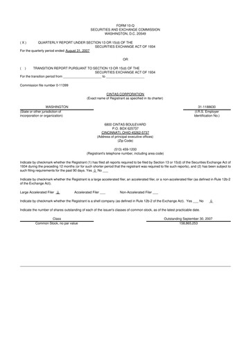 Thumbnail Cintas 10-Q Quarterly Report FY 