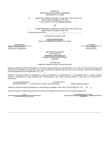 Thumbnail Cintas 10-Q Quarterly Report FY 