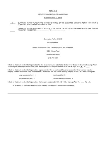 Miniature LSI Industries 10-Q Rapport trimestriel  