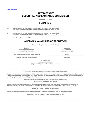 Miniature American Vanguard 10-Q Rapport trimestriel  