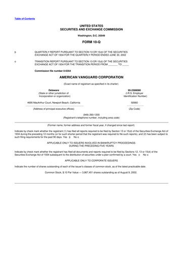 Miniature American Vanguard 10-Q Rapport trimestriel  