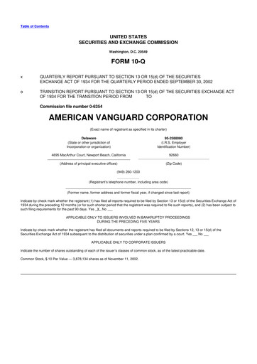 Miniature American Vanguard 10-Q Rapport trimestriel  