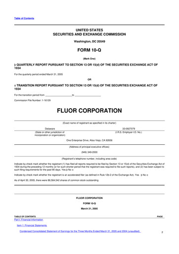 Thumbnail Fluor Corporation
 10-Q Quarterly Report FY 