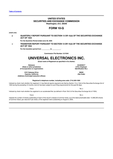 Thumbnail Universal Electronics 10-Q Quarterly Report FY 