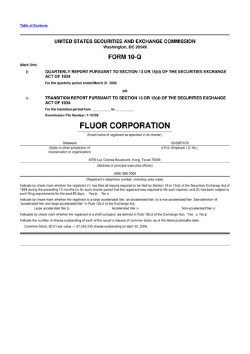 Thumbnail Fluor Corporation
 10-Q Quarterly Report FY 