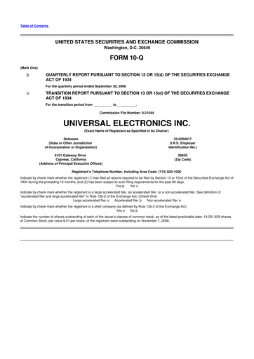 Thumbnail Universal Electronics 10-Q Quarterly Report FY 
