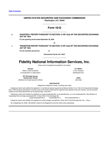 Thumbnail Fidelity National Information Services 10-Q Quarterly Report FY 