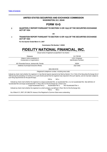 Thumbnail Fidelity National Financial
 10-Q Quarterly Report FY 