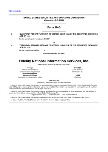 Thumbnail Fidelity National Information Services 10-Q Quarterly Report FY 