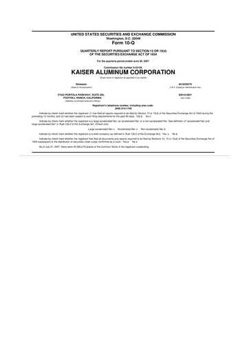 Thumbnail Kaiser Aluminum
 10-Q Quarterly Report FY 