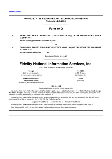 Thumbnail Fidelity National Information Services 10-Q Quarterly Report FY 