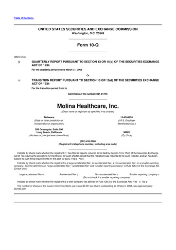 Thumbnail Molina Healthcare
 10-Q Quarterly Report FY 