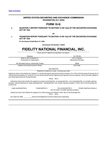 Thumbnail Fidelity National Financial
 10-Q Quarterly Report FY 