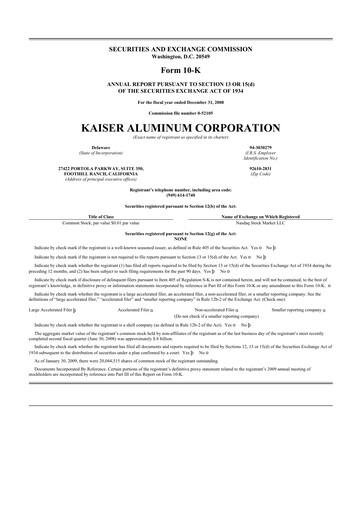 Thumbnail Kaiser Aluminum
 10-K Annual Report 
