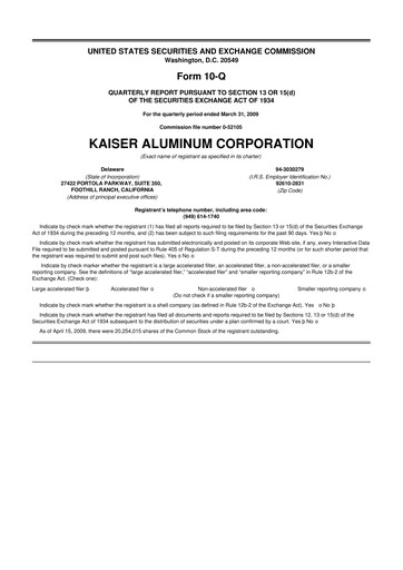 Thumbnail Kaiser Aluminum
 10-Q Quarterly Report FY 