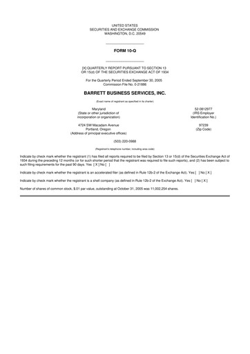 Thumbnail Barrett Business Services 10-Q Quarterly Report FY 