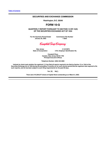 Miniature 
Campbell's 10-Q Rapport trimestriel  