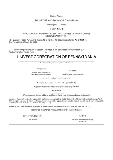 Thumbnail Univest Financial Corporation 10-Q Quarterly Report FY 