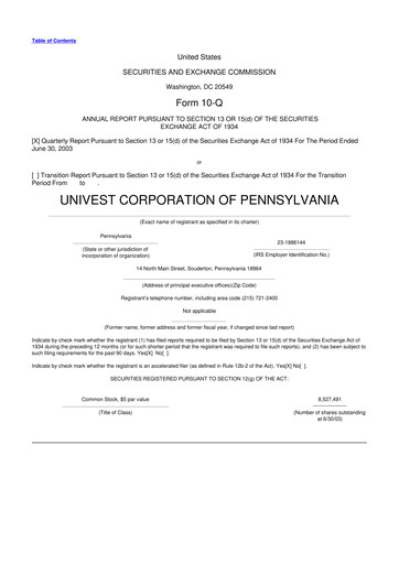 Thumbnail Univest Financial Corporation 10-Q Quarterly Report FY 