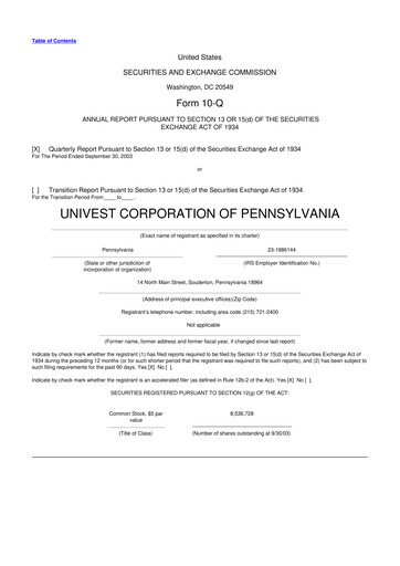 Thumbnail Univest Financial Corporation 10-Q Quarterly Report FY 