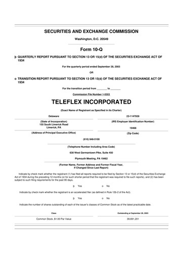 Thumbnail Teleflex 10-Q Quarterly Report FY 