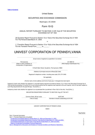 Thumbnail Univest Financial Corporation 10-Q Quarterly Report FY 