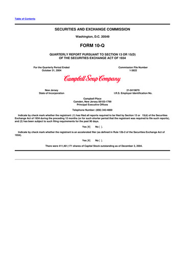 Miniature 
Campbell's 10-Q Rapport trimestriel  
