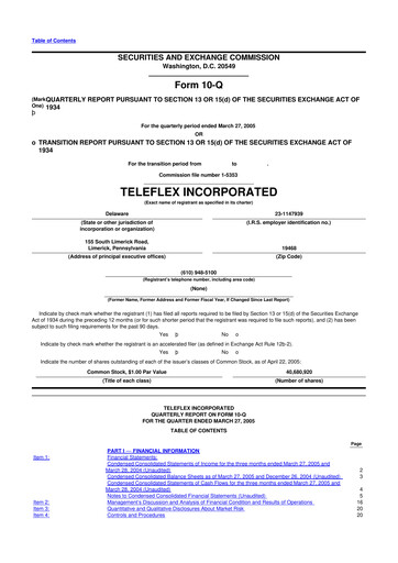 Thumbnail Teleflex 10-Q Quarterly Report FY 