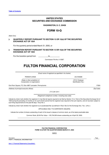 Thumbnail Fulton Financial 10-Q Quarterly Report FY 