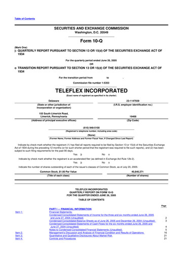 Thumbnail Teleflex 10-Q Quarterly Report FY 