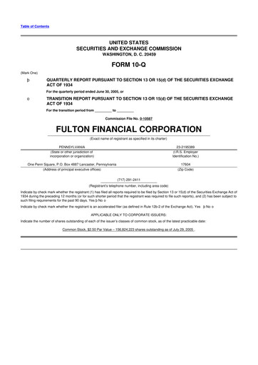 Thumbnail Fulton Financial 10-Q Quarterly Report FY 